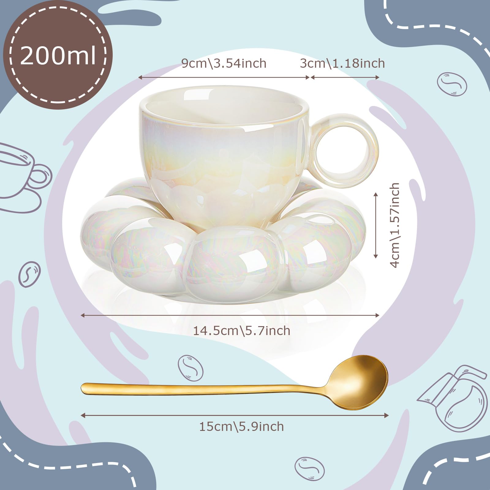 2 Pieces Ceramic Cloud Mug Cute Cup With Coaster 7Oz Cute Ceramic Coffee Mug With Saucer Set For Office Home Coffee Tea Latte Mi